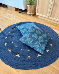 Set di 2 cuscini DELICIOSA Velluto 45 x 45 cm Blu Trama di piante