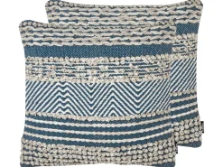 Set di 2 cuscini DEWBERRY Cotone 45 x 45 cm Blu Trama geometrica