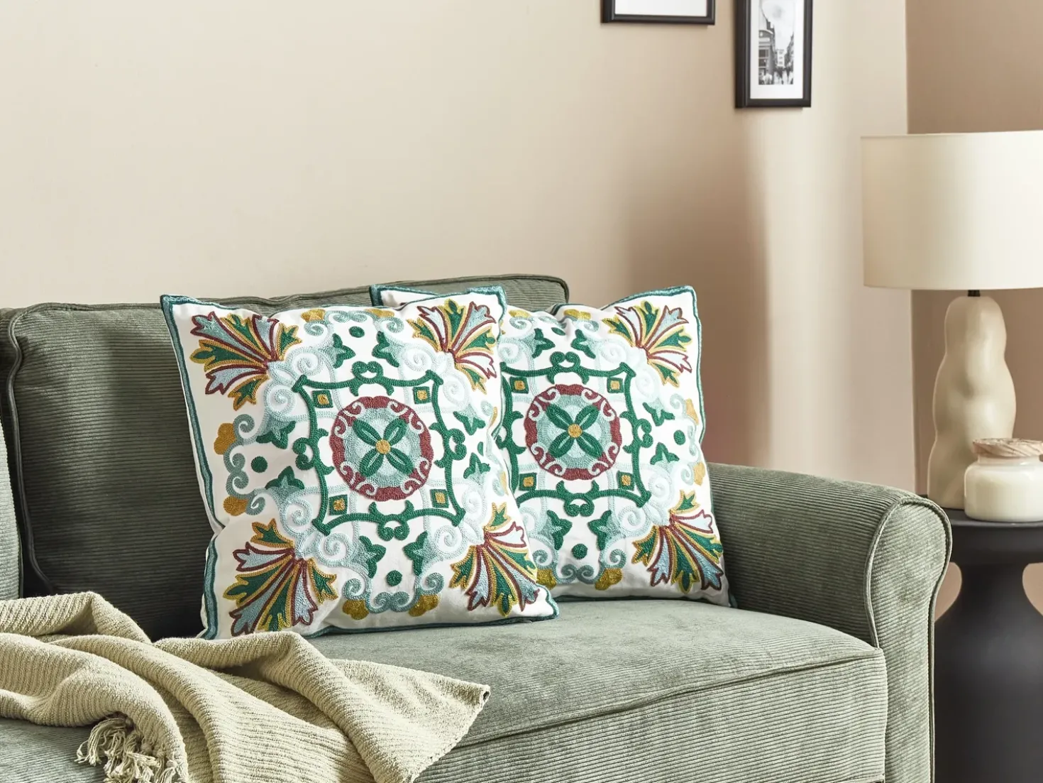 Set di 2 cuscini ELANITE Cotone 45 x 45 cm Verde Trama orientale