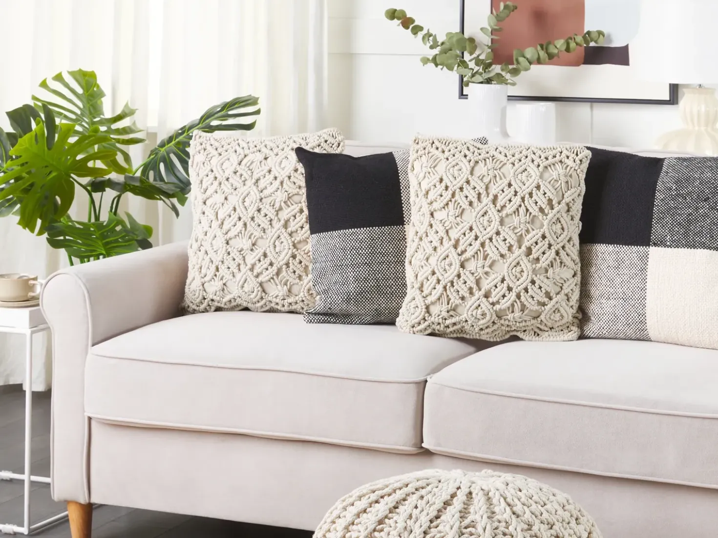 Set di 2 cuscini ESENKOY Cotone 50 x 50 cm Beige chiaro Trama geometrica