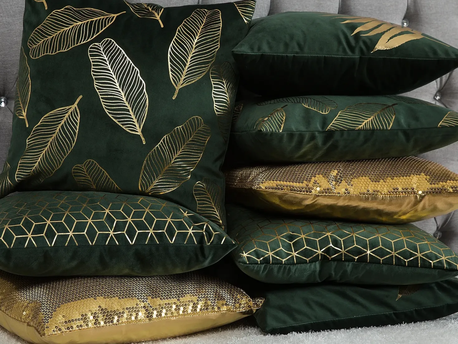 Set di 2 cuscini FERN Velluto 45 x 45 cm Verde scuro Trama di piante