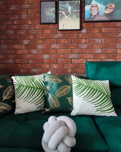 Set di 2 cuscini FREESIA Velluto 45 x 45 cm Verde scuro Trama di piante