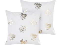Set di 2 cuscini GOLDENROD Velluto 45 x 45 cm Bianco Trama di piante
