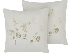 Set di 2 cuscini GOMPHRENA 45 x 45 cm Beige chiaro Trama di piante
