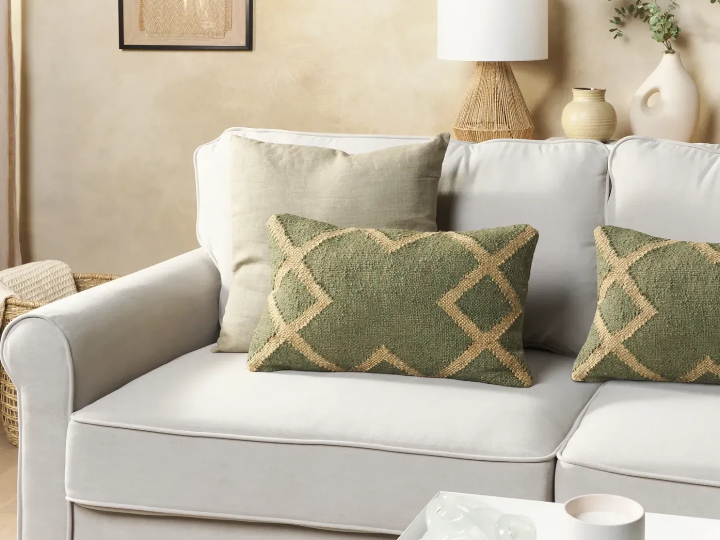 Set di 2 cuscini GOPI Iuta 30 x 50 cm Verde Trama orientale