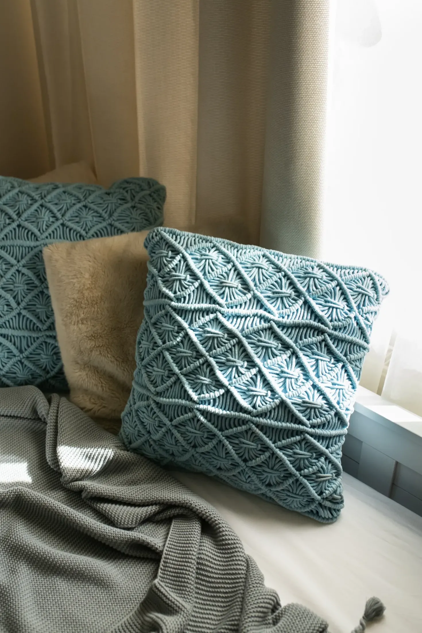 Set di 2 cuscini GOREME Bouclé 45 x 45 cm Blu Trama geometrica