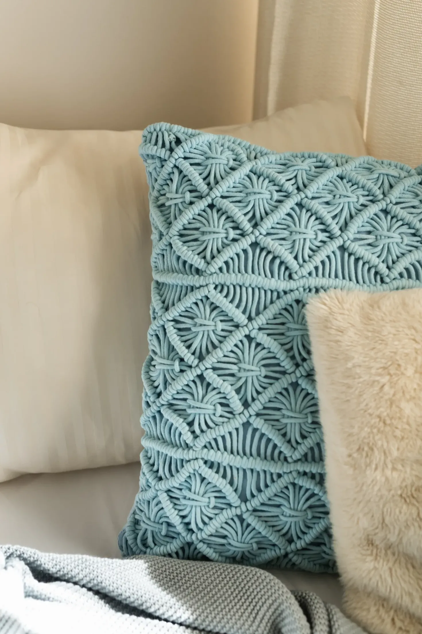 Set di 2 cuscini GOREME Bouclé 45 x 45 cm Blu Trama geometrica