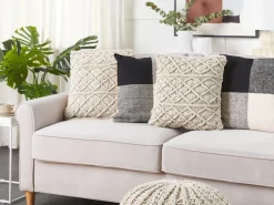 Set di 2 cuscini GOREME Cotone 45 x 45 cm Beige chiaro Trama geometrica
