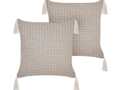 Set di 2 cuscini HAKONE 42 x 42 cm Tortora Trama geometrica