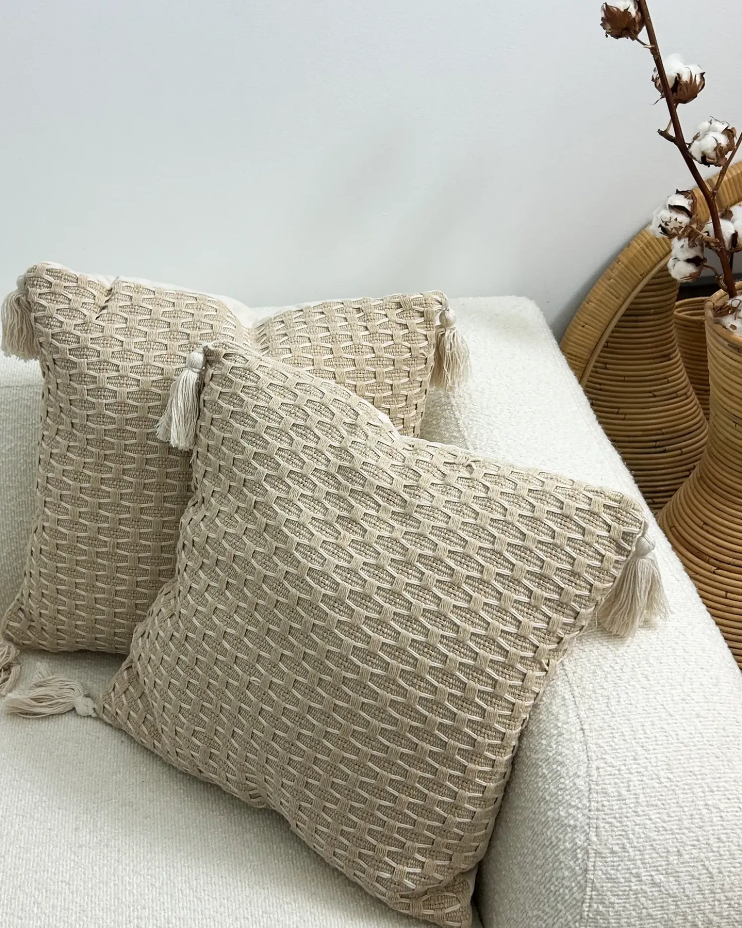 Set di 2 cuscini HAKONE 42 x 42 cm Beige chiaro Trama geometrica