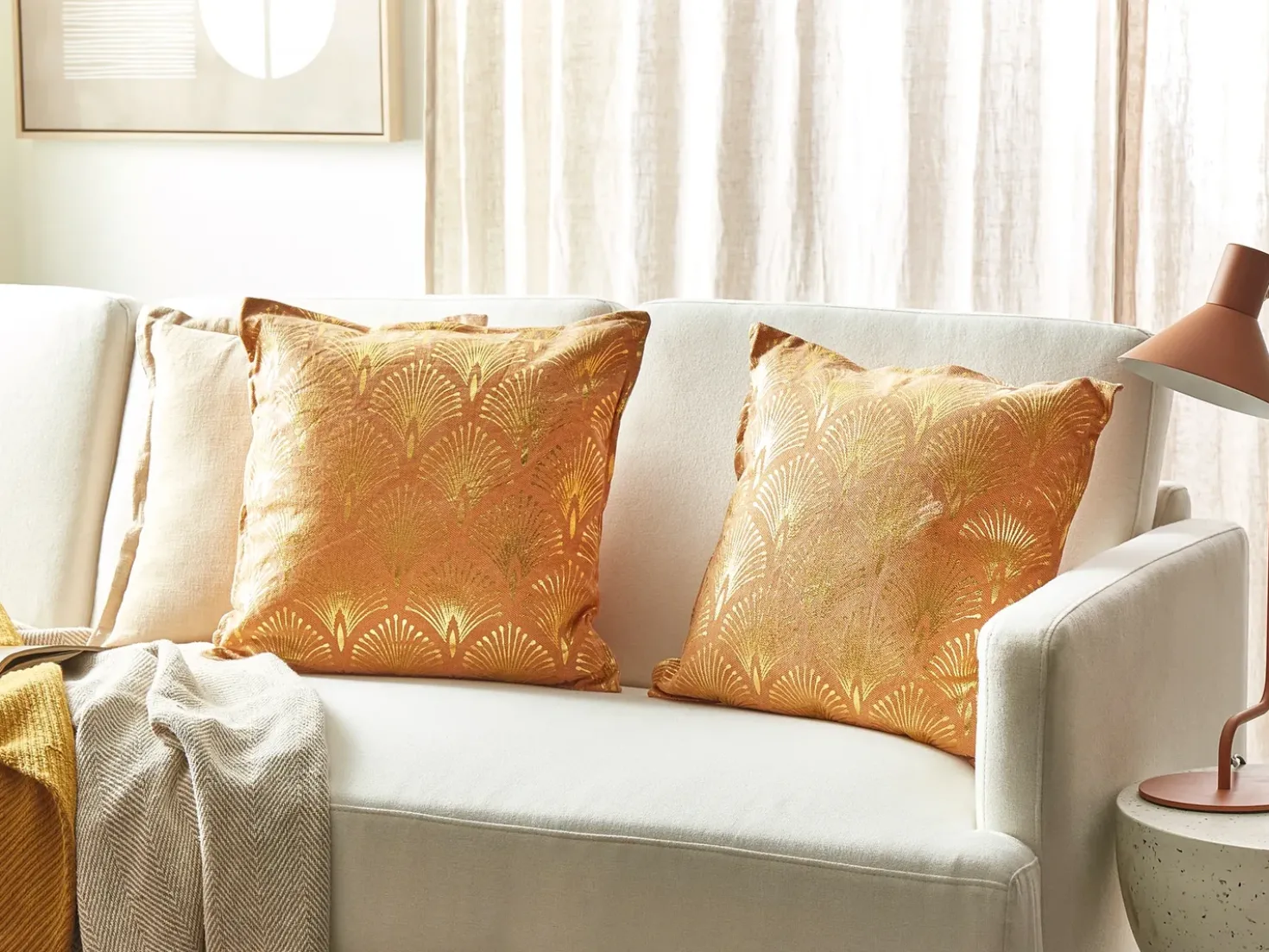 Set di 2 cuscini HOYA Cotone 45 x 45 cm Arancione Trama geometrica