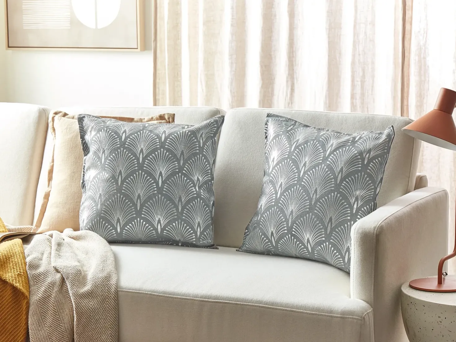Set di 2 cuscini HOYA Cotone 45 x 45 cm Grigio Trama geometrica