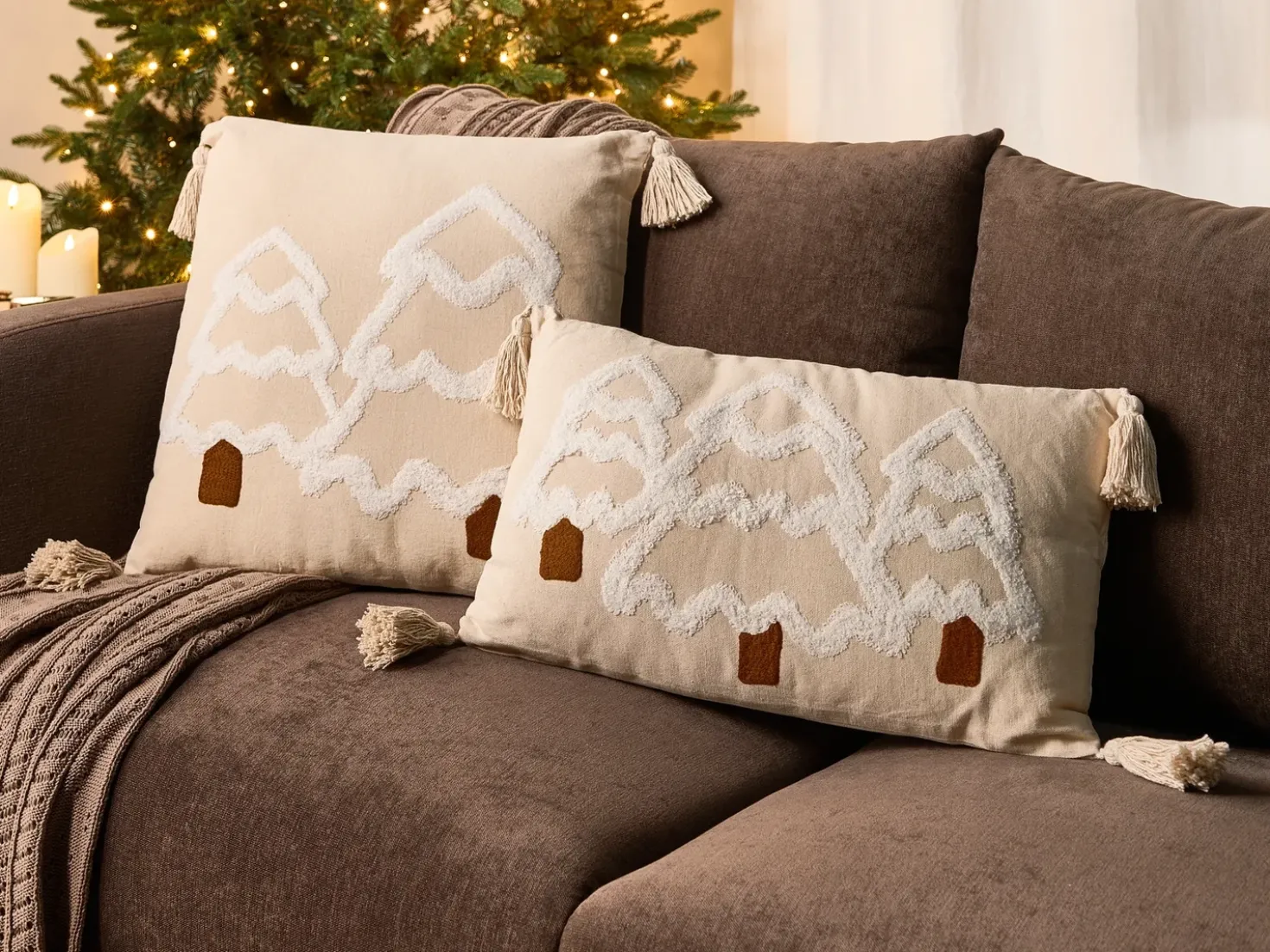 Set di 2 cuscini INTSIA Cotone 30 x 50 cm 45 x 45 cm Beige chiaro Modello natalizio