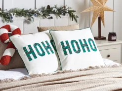Set di 2 cuscini JOYCANDY Cotone 45 x 45 cm Bianco Modello natalizio