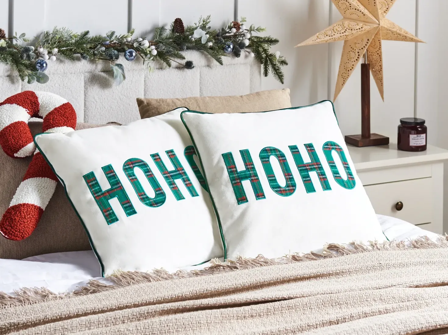 Set di 2 cuscini JOYCANDY Cotone 45 x 45 cm Bianco Modello natalizio
