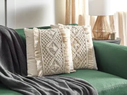 Set di 2 cuscini KALAM Cotone 45 x 45 cm Beige chiaro Trama geometrica