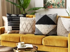 Set di 2 cuscini KHORA Cotone 50 x 50 cm Nero Trama geometrica