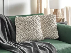 Set di 2 cuscini KIZKALESI Cotone 45 x 45 cm Beige chiaro Trama geometrica