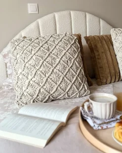 Set di 2 cuscini KIZKALESI Cotone 45 x 45 cm Beige chiaro Trama geometrica
