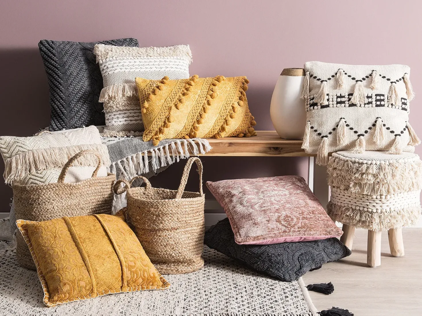 Set di 2 cuscini KONNI Cotone 45 x 45 cm Grigio Trama Chevron