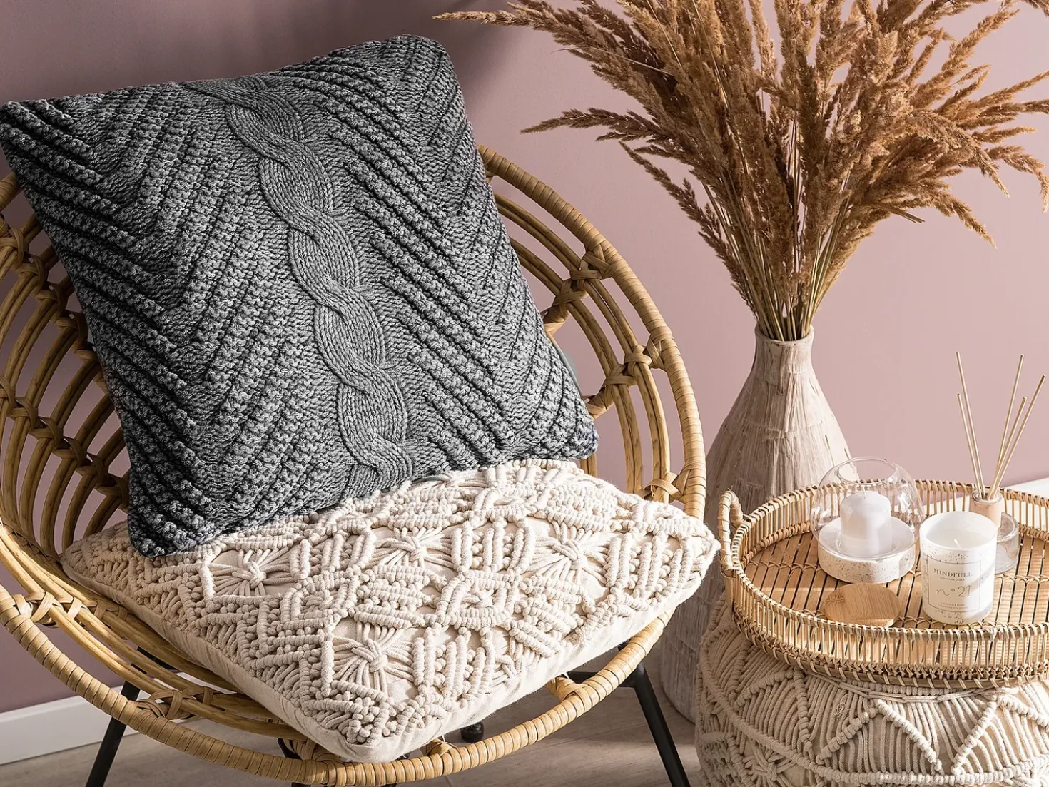 Set di 2 cuscini KONNI Cotone 45 x 45 cm Grigio Trama Chevron