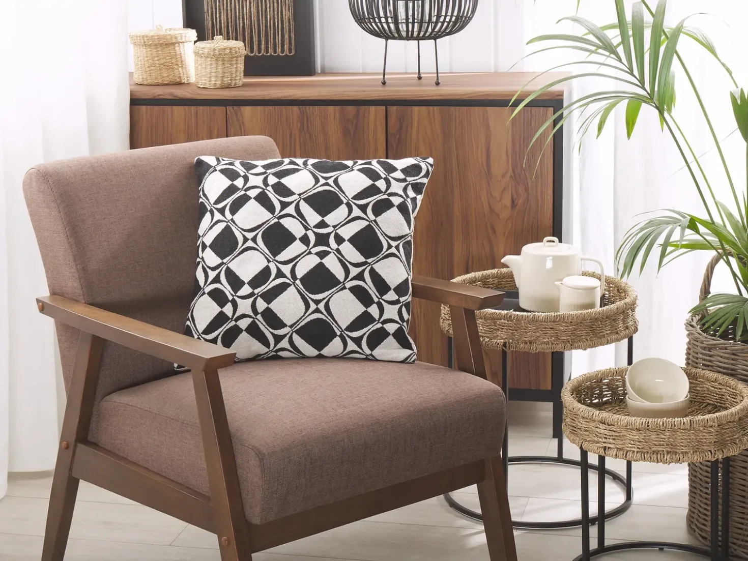 Set di 2 cuscini KOTURE Cotone 45 x 45 cm Nero/Bianco Trama geometrica
