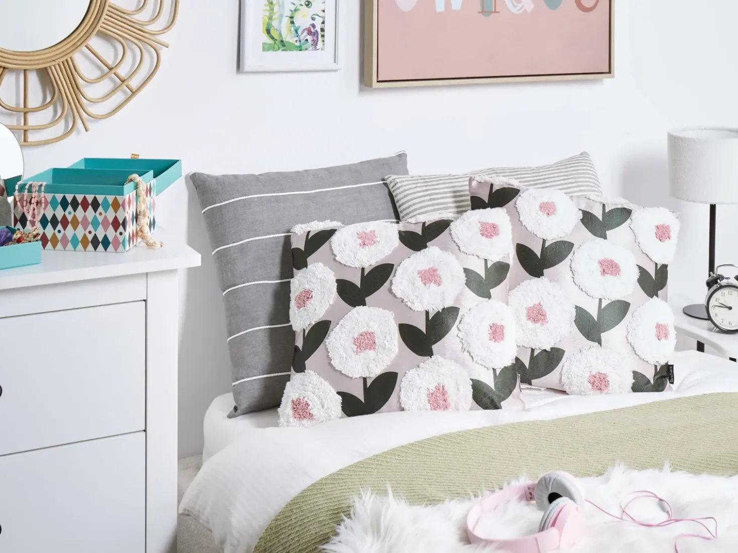Set di 2 cuscini KUNRI Cotone 45 x 45 cm Multicolore Trama floreale