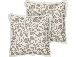 Set di 2 cuscini LIVISTONA Cotone 45 x 45 cm Bianco Trama floreale