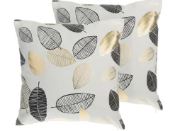 Set di 2 cuscini LOTUS Cotone 45 x 45 cm Bianco Oro Nero Trama di piante