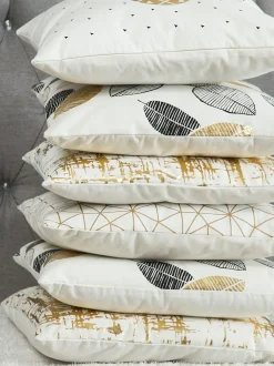 Set di 2 cuscini LOTUS Cotone 45 x 45 cm Bianco Oro Nero Trama di piante