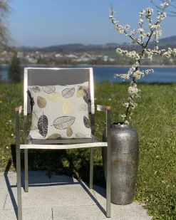Set di 2 cuscini LOTUS Cotone 45 x 45 cm Bianco Oro Nero Trama di piante