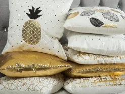 Set di 2 cuscini LOTUS Cotone 45 x 45 cm Bianco Oro Nero Trama di piante