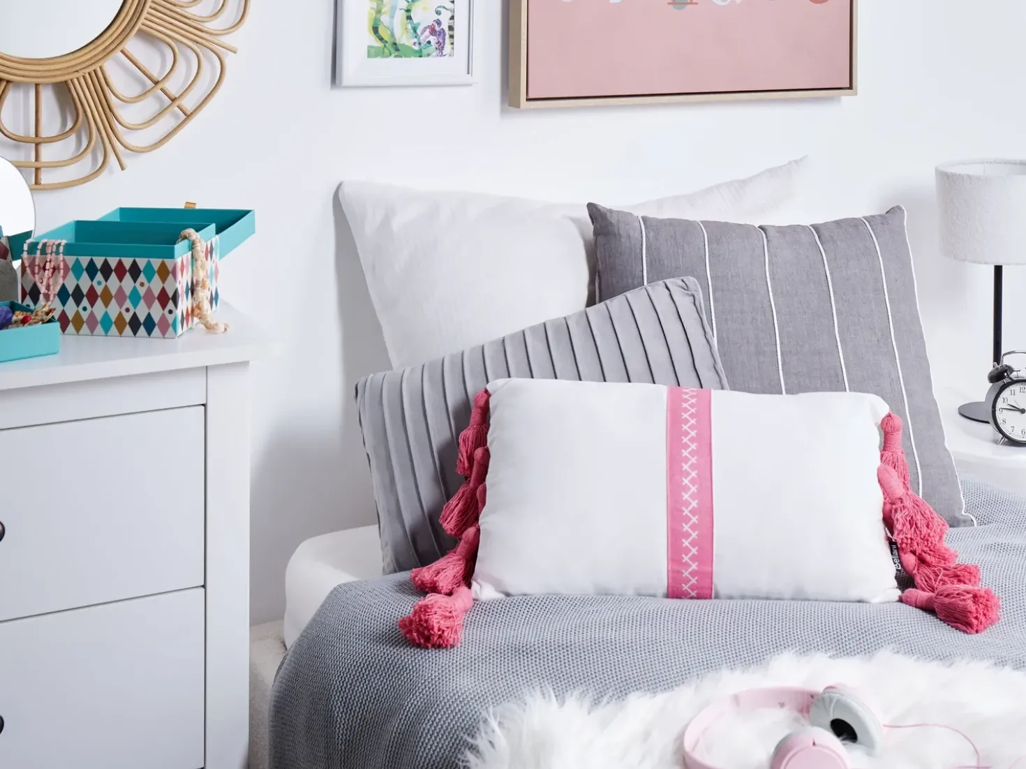 Set di 2 cuscini LOVELY Cotone 30 x 50 cm Bianco Rosa