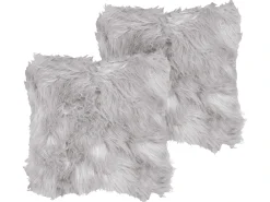 Set di 2 cuscini LUBHA Finta pelliccia 42 x 42 cm Grigio chiaro Tinta unita