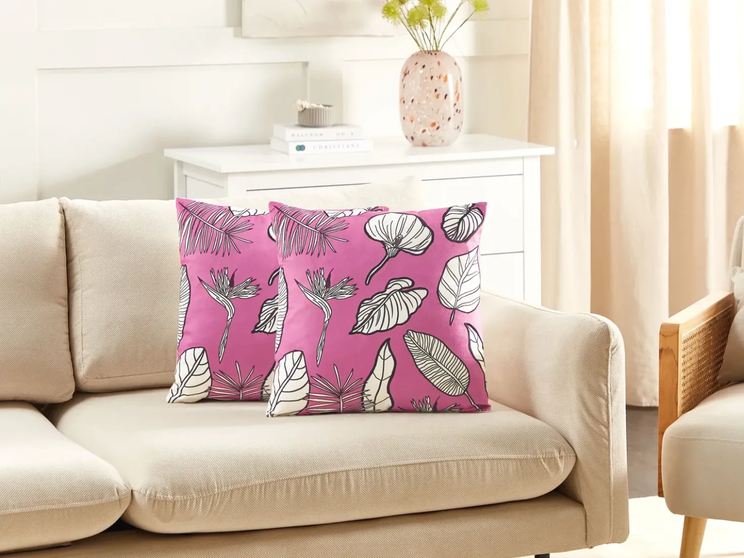 Set di 2 cuscini MALVA Velluto 45 x 45 cm Rosa Trama floreale