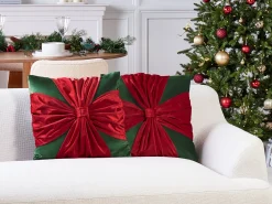 Set di 2 cuscini MARSHMALLOW Velluto 45 x 45 cm Rosso Verde Modello natalizio