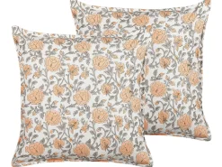 Set di 2 cuscini MEADIA Cotone 45 x 45 cm Rosso Trama floreale