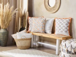 Set di 2 cuscini MEADIA Cotone 45 x 45 cm Rosso Trama floreale