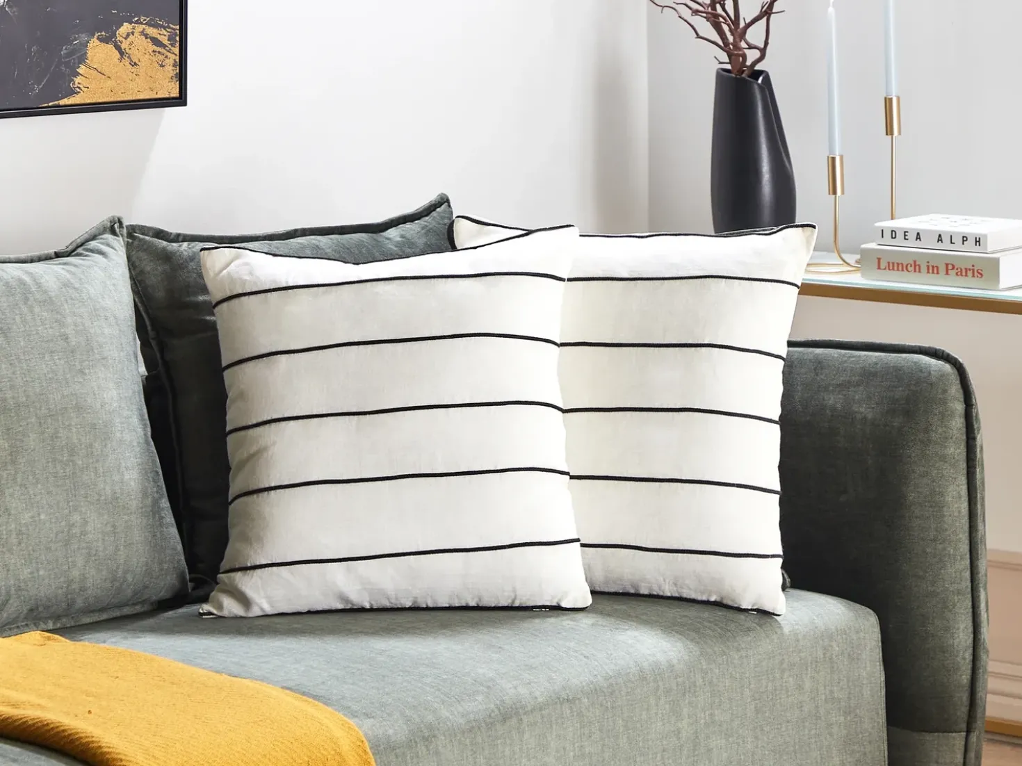 Set di 2 cuscini MILAS Lino 50 x 50 cm Nero/Bianco A strisce