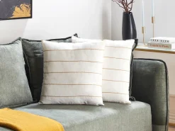 Set di 2 cuscini MILAS Lino 50 x 50 cm Bianco A strisce