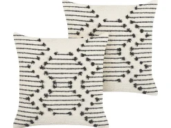 Set di 2 cuscini MYRTUS Cotone 45 x 45 cm Beige Trama geometrica