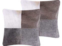 Set di 2 cuscini NELLAD Pelle naturale 45 x 45 cm Grigio Patchwork