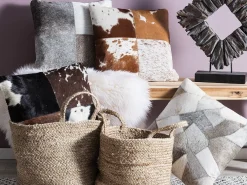 Set di 2 cuscini NELLAD Pelle naturale 45 x 45 cm Grigio Patchwork