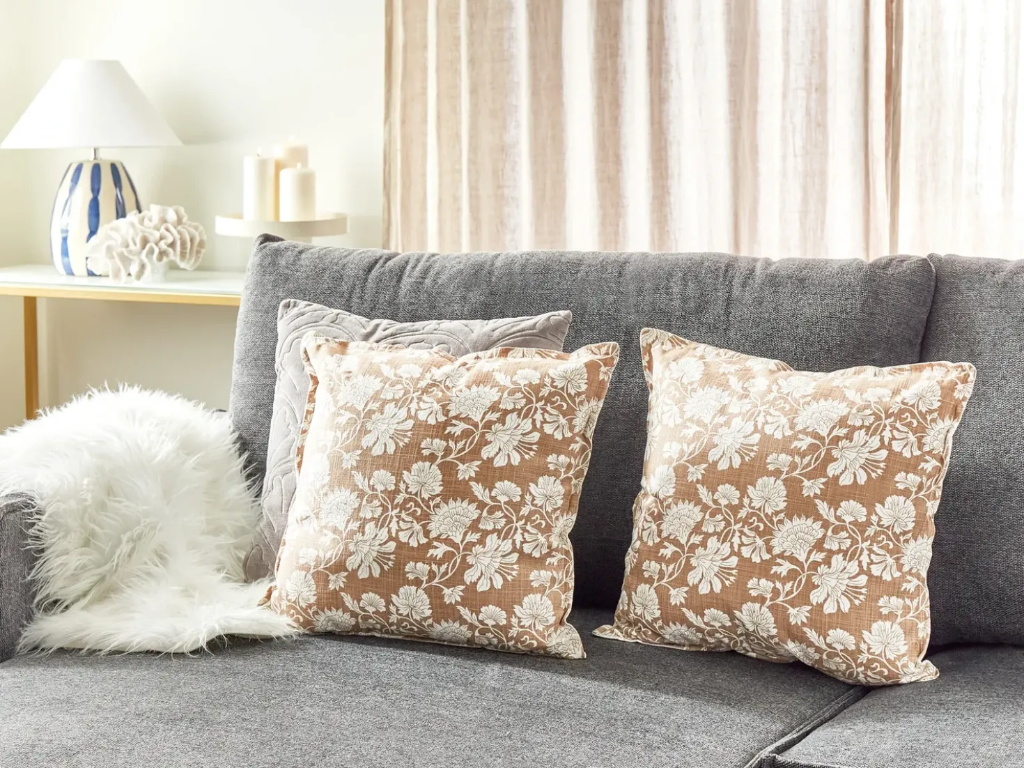Set di 2 cuscini NOTELEA Cotone 45 x 45 cm Beige Trama floreale