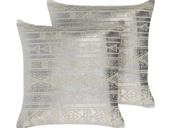 Set di 2 cuscini OUJDA Cotone 50 x 50 cm Argento Trama geometrica