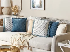 Set di 2 cuscini PALLIDA Cotone 45 x 45 cm Blu Trama floreale