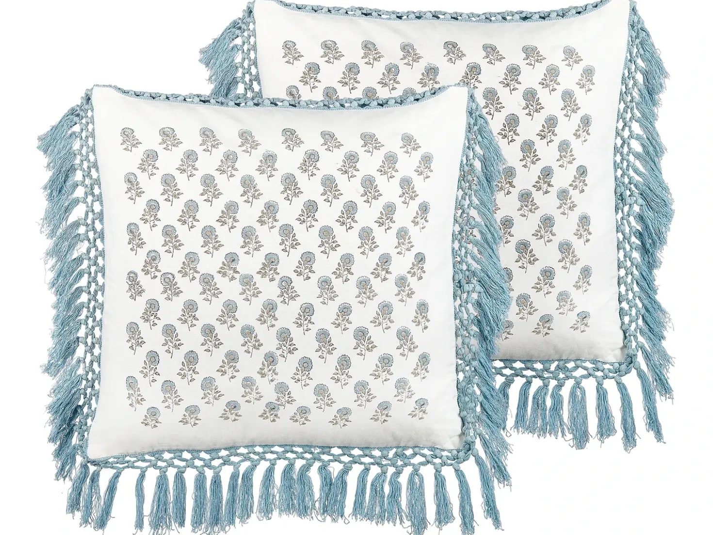Set di 2 cuscini PALLIDA Cotone 45 x 45 cm Blu Trama floreale