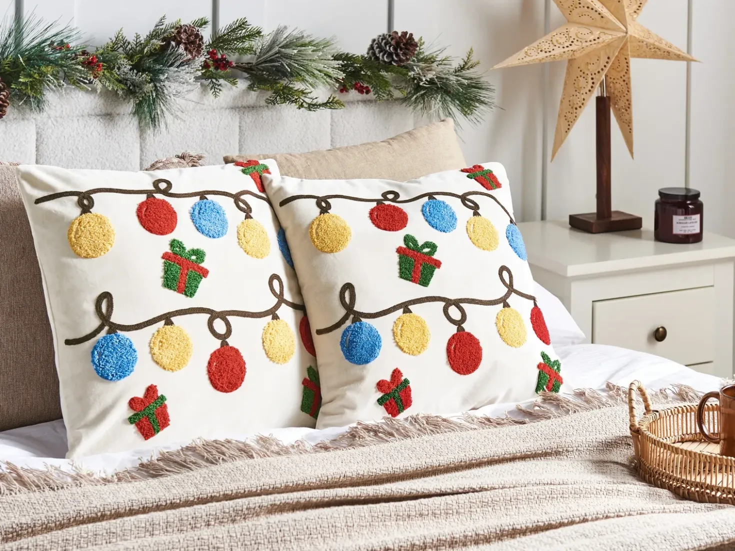 Set di 2 cuscini PALMIER Velluto 45 x 45 cm Bianco sporco Modello natalizio