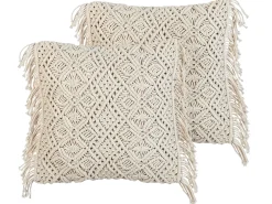 Set di 2 cuscini PATTAN Cotone 45 x 45 cm Beige Trama geometrica
