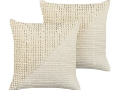 Set di 2 cuscini PELLAEA Cotone 45 x 45 cm Beige chiaro Trama geometrica